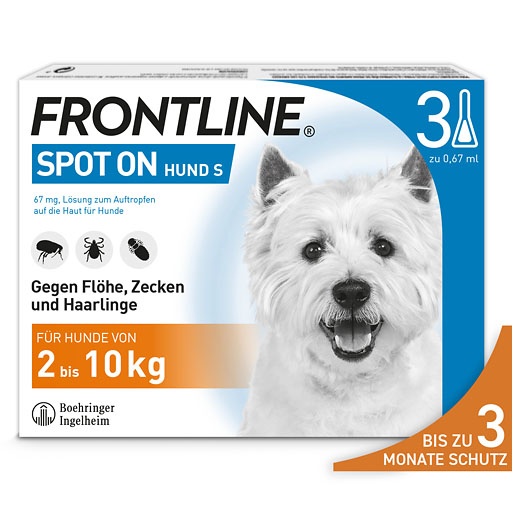 FRONTLINE SPOT-ON gegen Zecken, Fl&ouml;he und Haarlinge f&uuml;r Hunde S (2-10 kg)